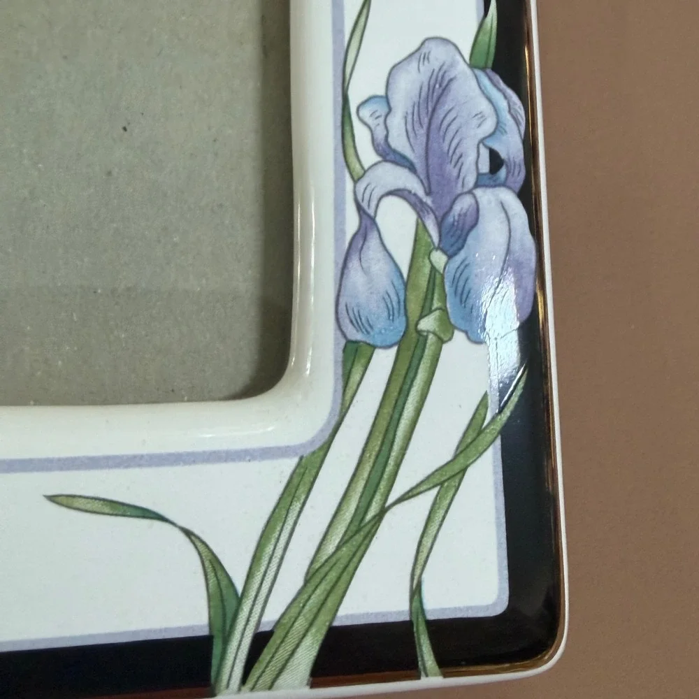 Terragrafics Marlene Moore 1990 Ceramic Iris Floral Photo Frame 3.5x5 Art Deco